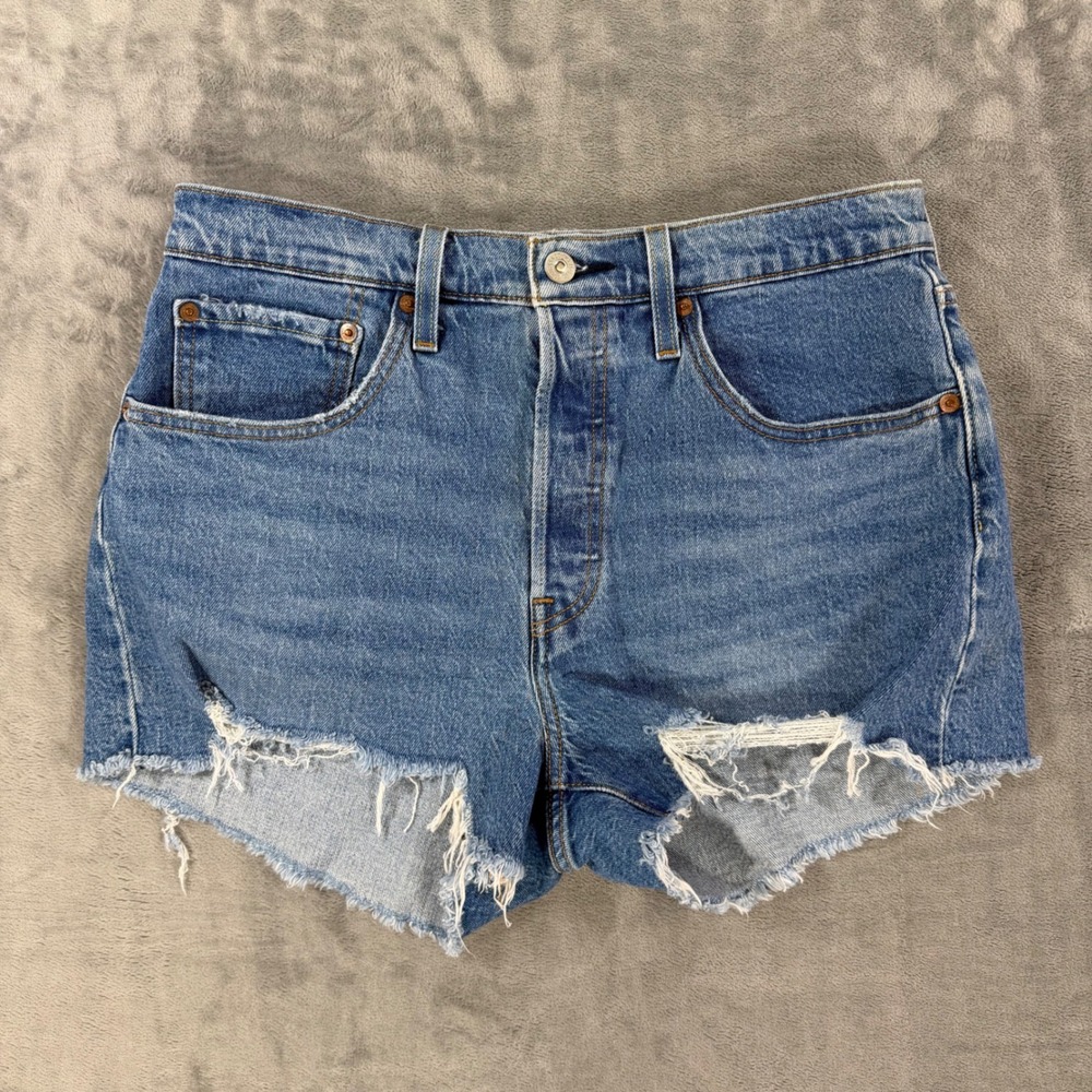 Levi's 501 Original Cut Off Shorts Women's Size 30 Blue Button Fly Distressed